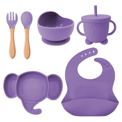 6 Pieces violet Silicone Baby Feeding Set | Anti Slip Baby Utensils