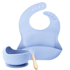 Sky 3-Piece Baby Feeding Set | Silicone Bib and Bowl