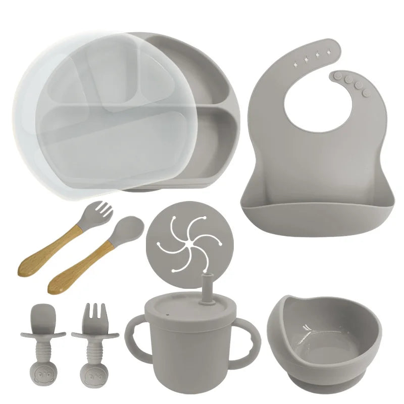 Silver 8-piece Silicone Baby Meal Set | Baby Utensils