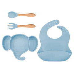4 Pieces Light Blue Silicone Baby Feeding Set | Anti Slip Baby Utensils