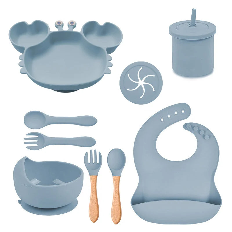 Light Blue Silicone Baby Bibs and Bowl Set | Baby Feeding Set
