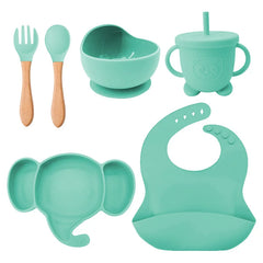 6 Pieces Matcha Green Silicone Baby Feeding Set | Anti Slip Baby Utensils