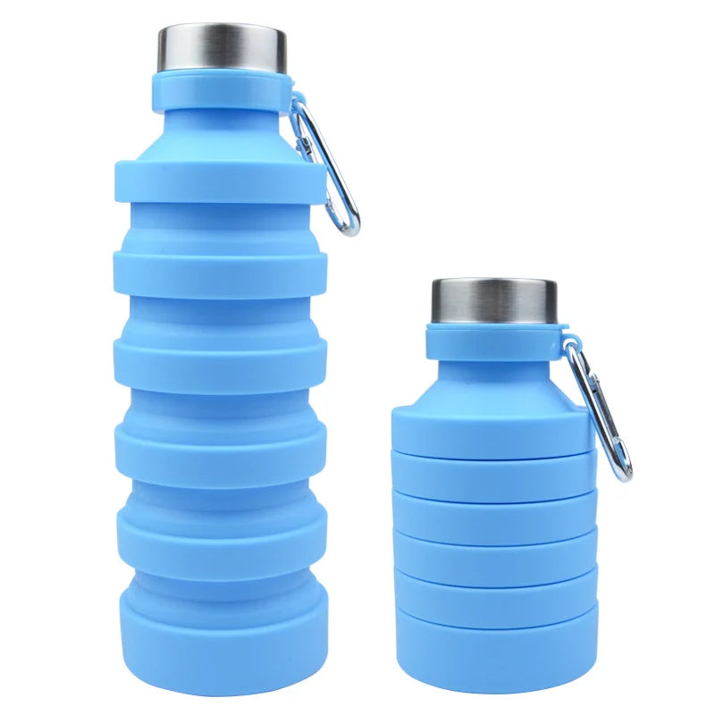 Light Blue Silicone Foldable Water Bottles