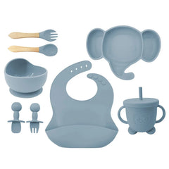 8 Piece Light Blue Silicone Baby Feeding Set | Anti Slip Baby Utensils