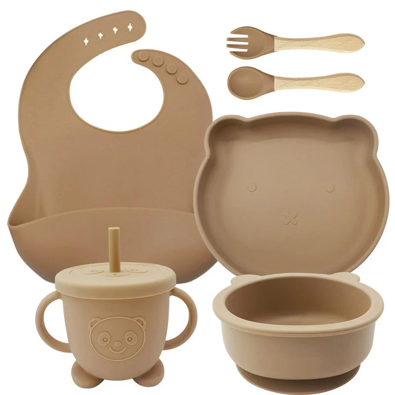 brown 8-piece Silicone Baby Feeding Set | Prefect for Baby Feeding