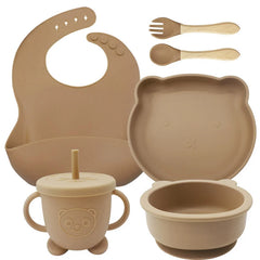 brown 8-piece Silicone Baby Feeding Set | Prefect for Baby Feeding