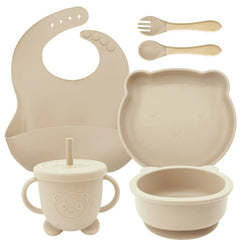 Beige 8-piece Silicone Baby Feeding Set | Prefect for Baby Feeding