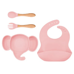 4 Pieces Pink Silicone Baby Feeding Set | Anti Slip Baby Utensils