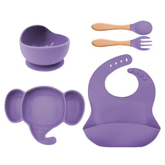 5 Pieces violet Silicone Baby Feeding Set | Anti Slip Baby Utensils