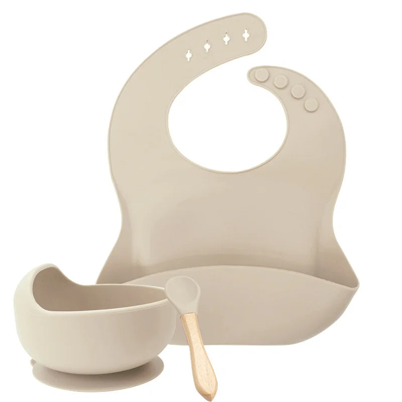 Skin 3-Piece Baby Feeding Set | Silicone Bib and Bowl