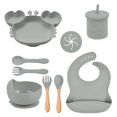 Dark Gray Silicone Baby Bibs and Bowl Set | Baby Feeding Set