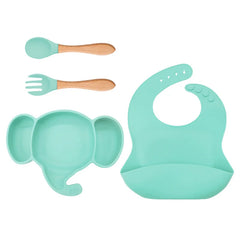 4 Pieces cyan Silicone Baby Feeding Set | Anti Slip Baby Utensils