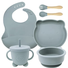Gray 8-piece Silicone Baby Feeding Set | Prefect for Baby Feeding