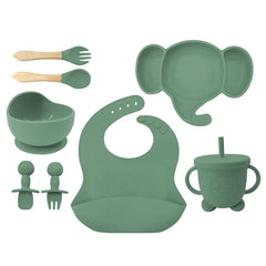 8 Piece Matcha Green Silicone Baby Feeding Set | Anti Slip Baby Utensils