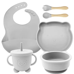 Silver 8-piece Silicone Baby Feeding Set | Prefect for Baby Feeding