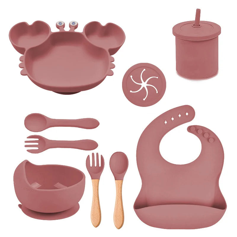 Dark pink Silicone Baby Bibs and Bowl Set | Baby Feeding Set