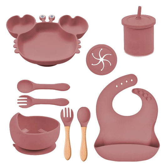 Dark pink Silicone Baby Bibs and Bowl Set | Baby Feeding Set