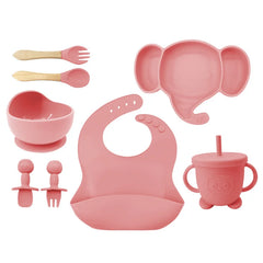 8 Piece Pink Silicone Baby Feeding Set | Anti Slip Baby Utensils