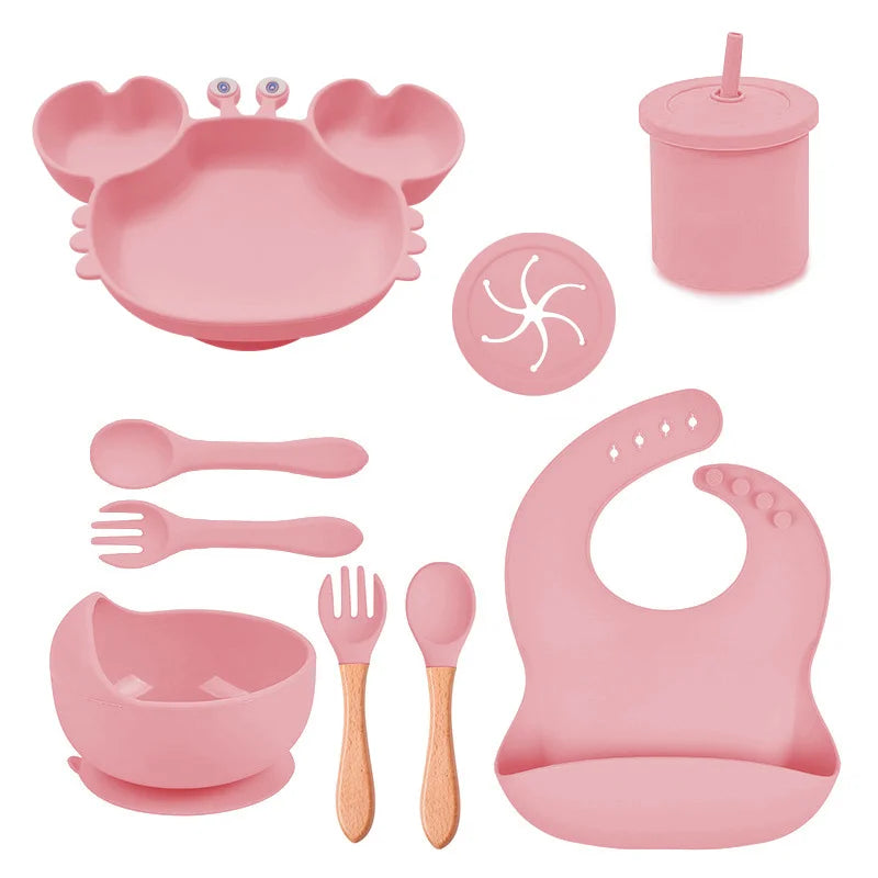 Pink Silicone Baby Bibs and Bowl Set | Baby Feeding Set