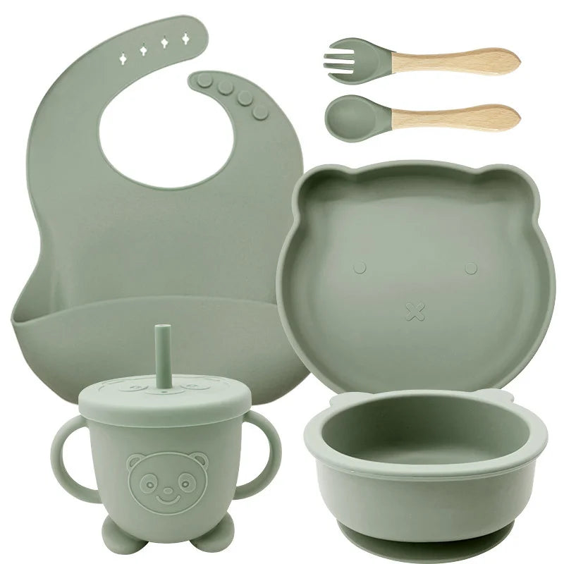 Matcha Green 8-piece Silicone Baby Feeding Set | Prefect for Baby Feeding