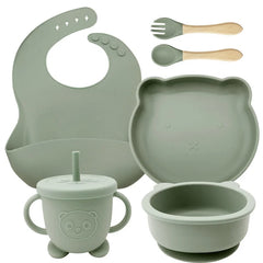 Matcha Green 8-piece Silicone Baby Feeding Set | Prefect for Baby Feeding