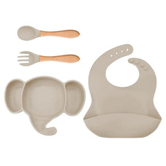 4 Pieces Beige Silicone Baby Feeding Set | Anti Slip Baby Utensils