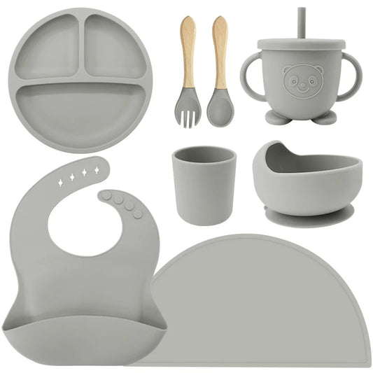 Grey 8-Piece Silicone Baby Feeding Set | Best Baby Utensils