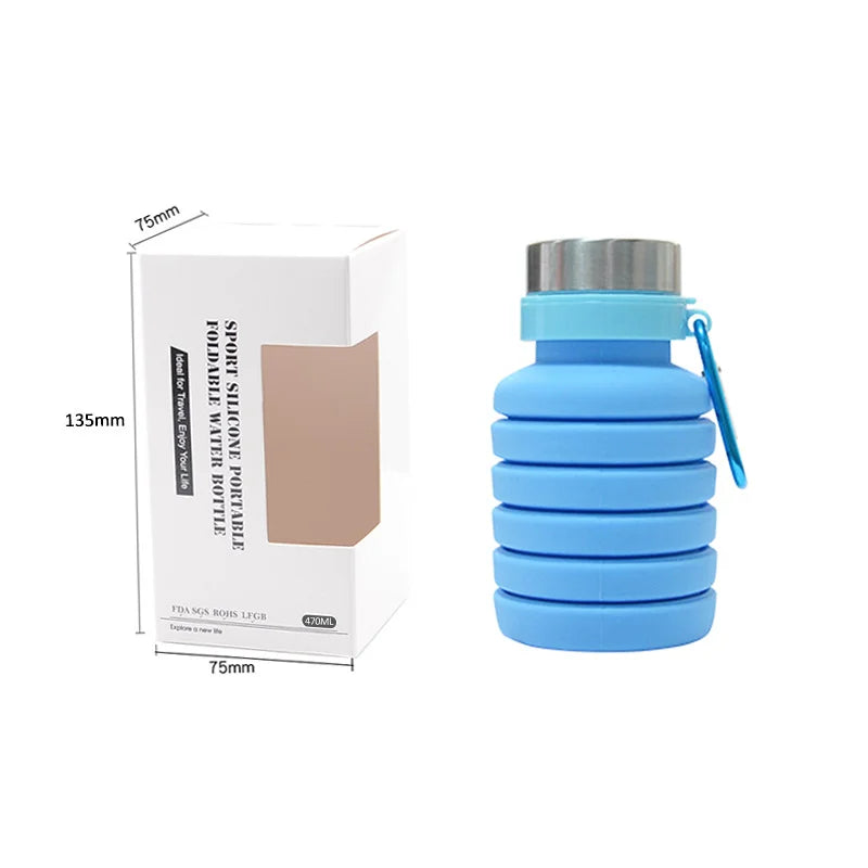 Ocean Blue Expandable Silicone Water Bottle for Sports
