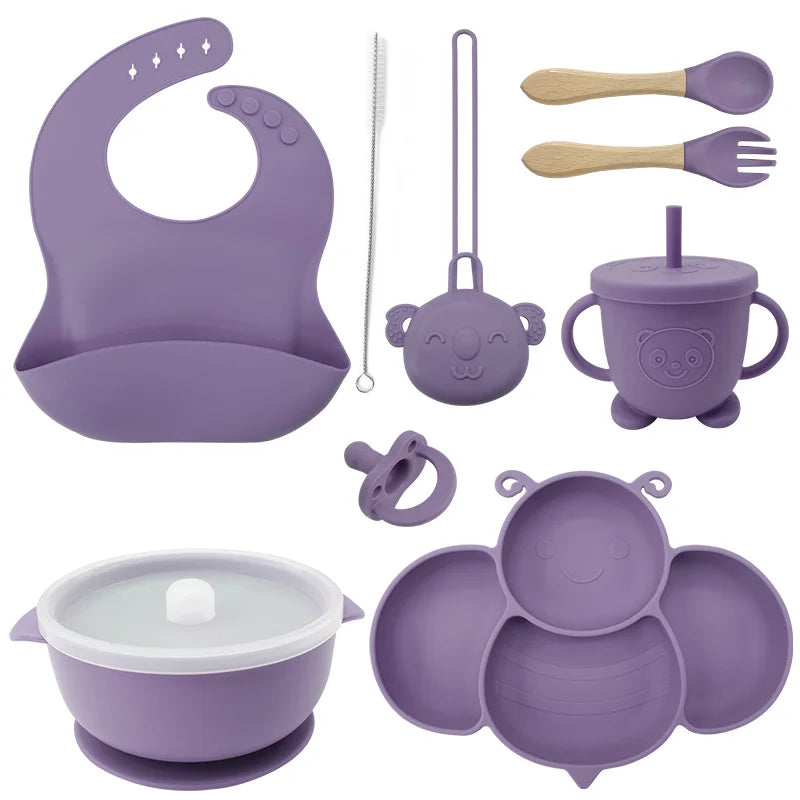 Burgundy 9-piece Silicone Baby Utensils | Best Baby Feeding Set