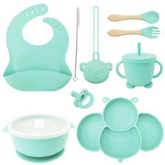 cyan 9-piece Silicone Baby Utensils | Best Baby Feeding Set