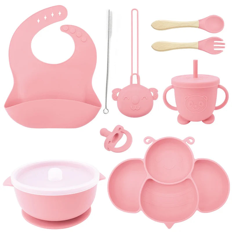 Light pink 9-piece Silicone Baby Utensils | Best Baby Feeding Set