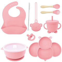 Light pink 9-piece Silicone Baby Utensils | Best Baby Feeding Set