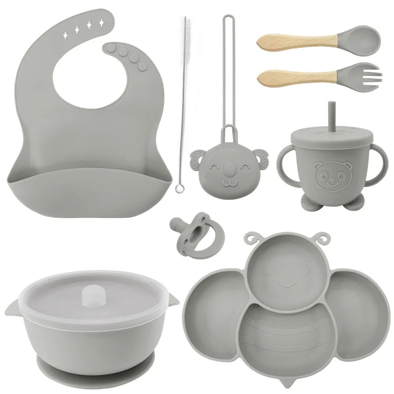 Silver 9-piece Silicone Baby Utensils | Best Baby Feeding Set