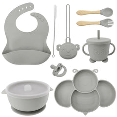 Silver 9-piece Silicone Baby Utensils | Best Baby Feeding Set