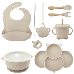 Beige 9-piece Silicone Baby Utensils | Best Baby Feeding Set