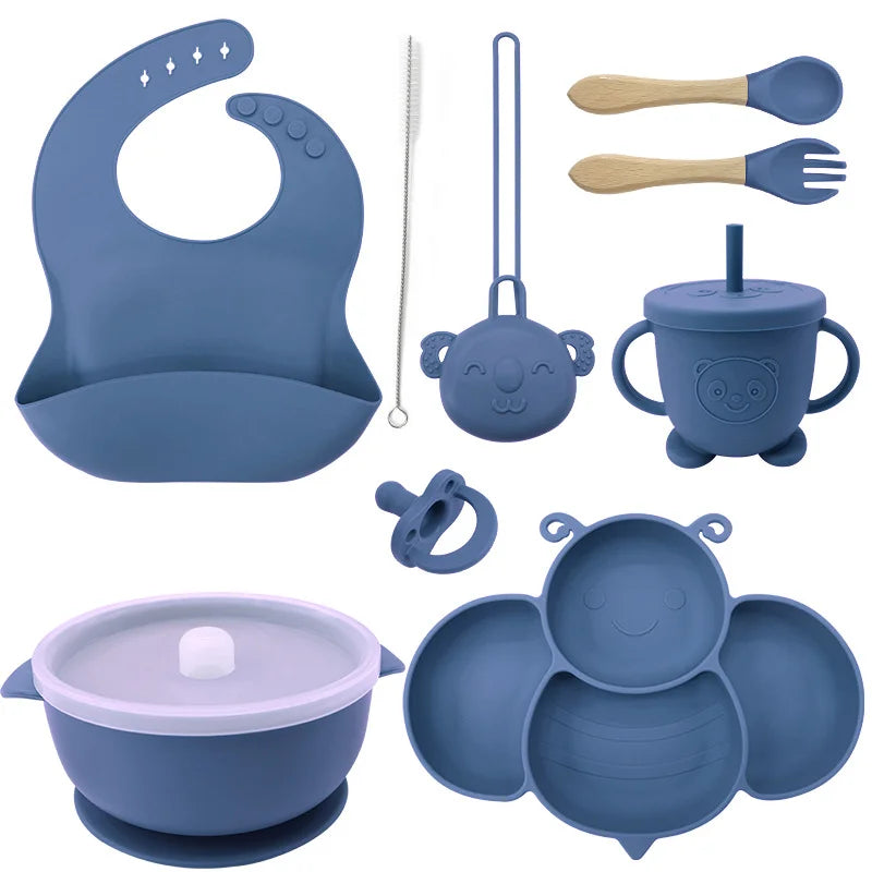 Ocean Blue 9-piece Silicone Baby Utensils | Best Baby Feeding Set