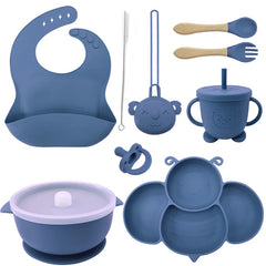 Ocean Blue 9-piece Silicone Baby Utensils | Best Baby Feeding Set