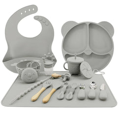 Silver 17-piece All-In-One Silicone Baby Feeding Set | Baby Utensils