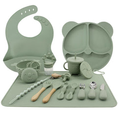 Matcha Green 17-piece All-In-One Silicone Baby Feeding Set | Baby Utensils