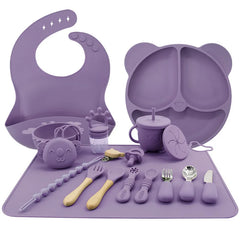 Burgundy 17-piece All-In-One Silicone Baby Feeding Set | Baby Utensils