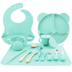cyan 17-piece All-In-One Silicone Baby Feeding Set | Baby Utensils