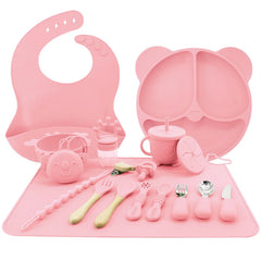 Light pink 17-piece All-In-One Silicone Baby Feeding Set | Baby Utensils