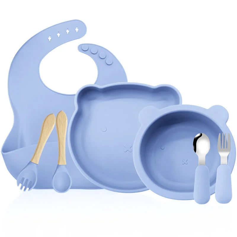 Ocean Blue 7-piece silicone bibs and bowls set | Baby utensils