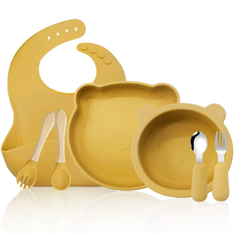 7-piece silicone bibs and bowls set | Baby utensils