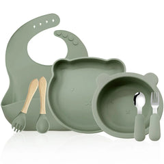 Matcha Green 7-piece silicone bibs and bowls set | Baby utensils