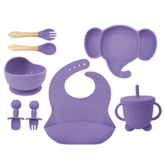 8 Piece violet Silicone Baby Feeding Set | Anti Slip Baby Utensils