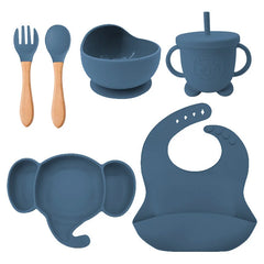 6 Pieces Dark Blue Silicone Baby Feeding Set | Anti Slip Baby Utensils