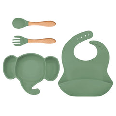 4 Pieces Matcha Green Silicone Baby Feeding Set | Anti Slip Baby Utensils