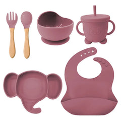 6 Pieces Dark pink Silicone Baby Feeding Set | Anti Slip Baby Utensils