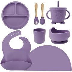 Purple 8-Piece Silicone Baby Feeding Set | Best Baby Utensils